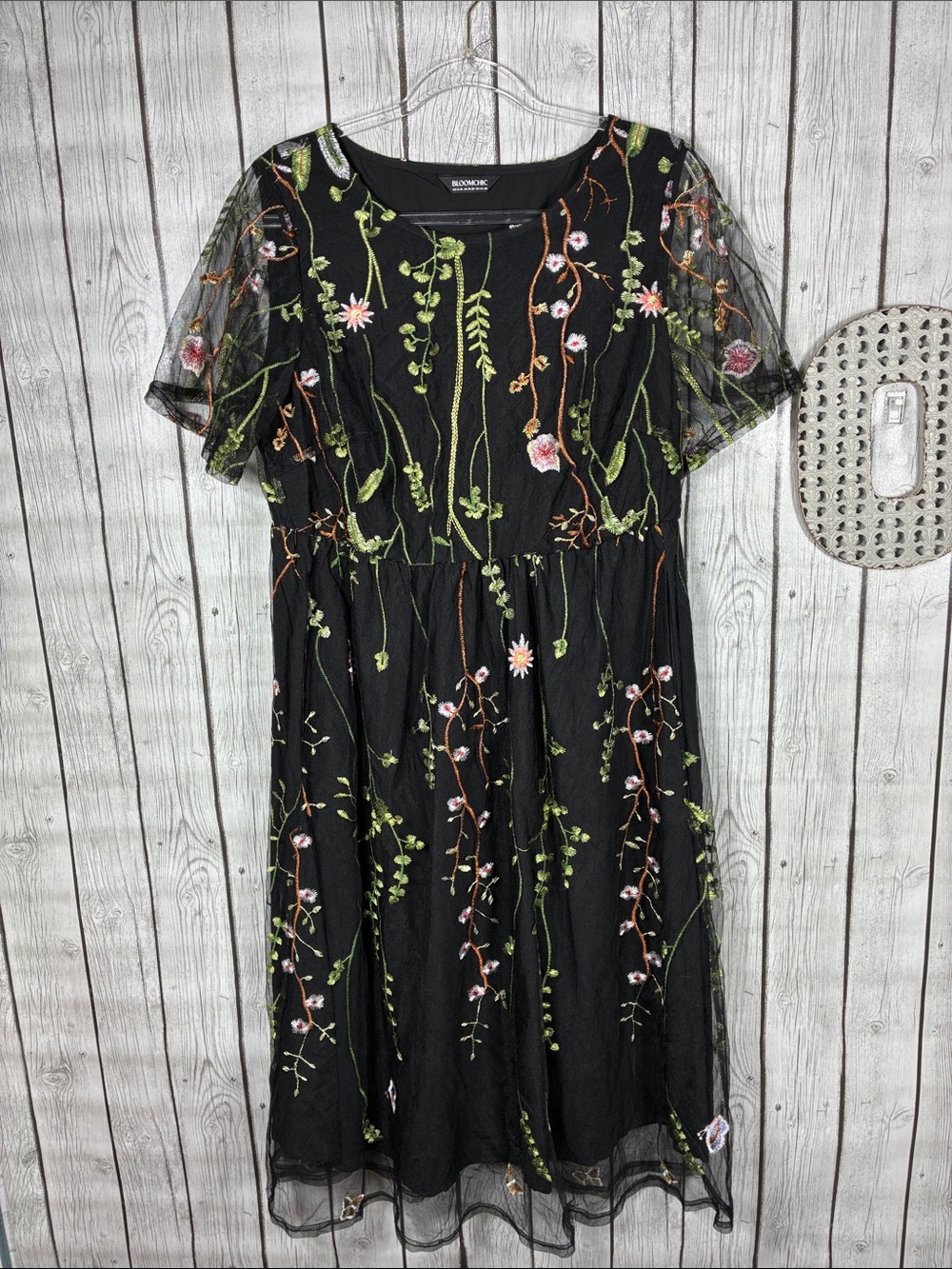 Bloomchic| Black Floral Embroidered Mesh Dress Size 14-16